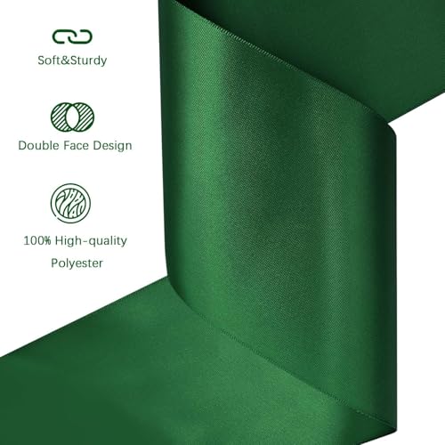 Image of Forest Green Satin Ribbon 4 inch X 15 Yards Polyester Ribbon for Gift Wrapping Very Suitable for Weddings Party Hair Bow Invitation Decorations and More
