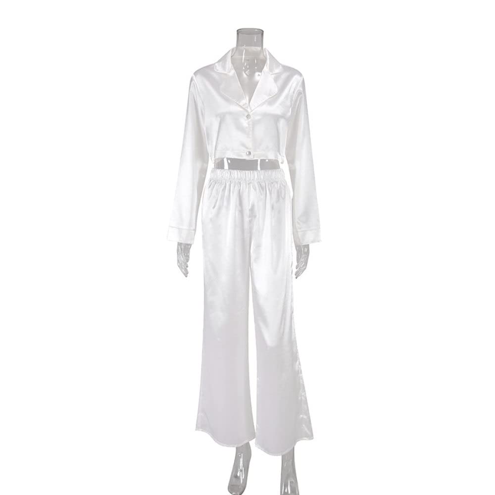 Ensembles De Pyjama Femme,Revers Blanc À Manches Longues Ensemble De Vêtements De Nuit Femmes Pyjama Deux Pièces Personnalité Douce Décontracté Loungewear Festival Cadeau pour Soeurs Femme Pet