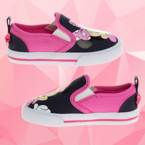 Disney Minnie Mouse Shoes For Girls - Kids Toddler Character Low Top Slip-On Casual Tennis Canvas Sneakers (Navy/Fuchsia) (Size 8 Toddler) #TOP3