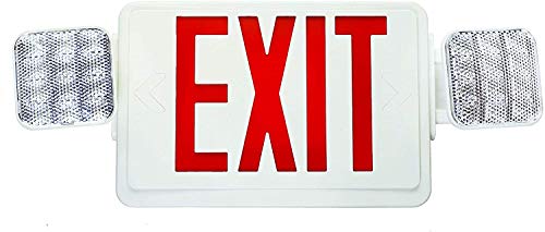Double Sided LED Emergency EXIT Sign, Remote Capable, Two LED Flood Lights, Backup Battery, US Standard Red Letter Emergency Exit Lighting, Commercial Grade, 120-277V, Fire Resistant (UL 94V-0)