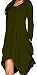 Women Asymmetrical Loose Long Sleeve Pockets Tunic Shirt Dress Army Green 2XL