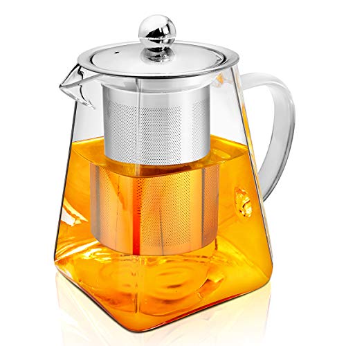 AckMond 500 ml Clear Glass Teapot, Stainless Steel Infuser & Lid, Borosilicate Glass Tea Pots