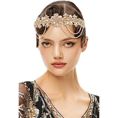 BABEYOND 1920s Flapper Headpiece Roaring 20s Headband Great Gatsby Headband Chain for Women Vintage Hair Accessory Cover