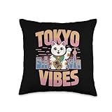 Tokyo Vibes Lucky Cat Japanese Aesthetic Throw Pillow