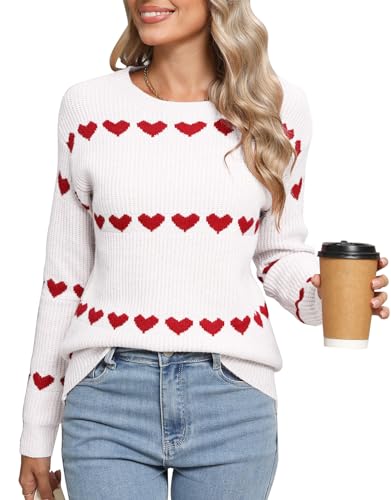 Image of Women's Pullover Sweaters Cute Multi-Hearts Knitted Casual Sweater