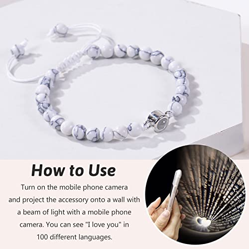 Image of Pingyongchang 2Pcs Natural Stone Bracelets 100 Languages I Love You Bracelets Graduation Gifts,Couple's Memorial Gifts for Boyfriend,Girlfriend,My Love-Black and Pink