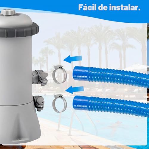 Miniatura 7 de Manguera De Bomba De Piscina 32mm Azul, Kit Con 2 Mangueras Pe Y 4 Abrazaderas De Acero, Compatible Con Bombas 300 330 530 1000 Gph Para Piscinas