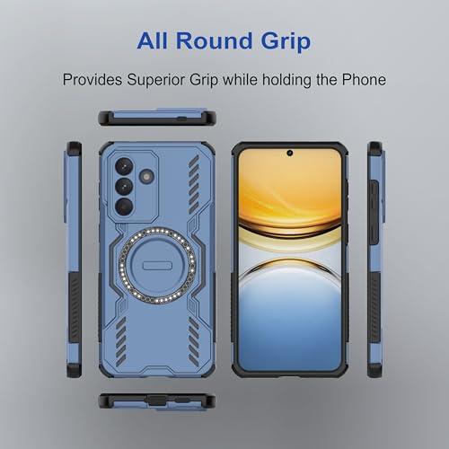 Image of amazon basics Back Case Cover for Samsung Galaxy A57 5G | Magnetic Case with Built-in Metal Ring | Supports MagSafe Charger, Wallet & Car Mount | Shockproof Hybrid PC + TPU | Blue