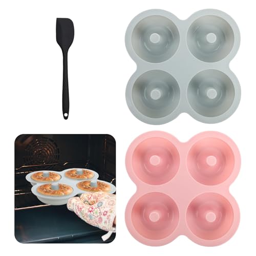 2 peças moldes de silicone para Donuts 1 espátula de silicone, molde antiaderente para assar Donut de 4 casas, moldes de silicone de substituição para forno donuts/bolachas/bagels/mufffins