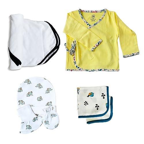Image of TinyLane - Curated for you! 100% Organic Hypoallergenic Bamboo Fabric Newborn Baby Shower Gift Set Essentials for Baby Boy & Girl, 0-6+ Months, Pack of 9, Multi-Color, Skin-Friendly, (Yellow)