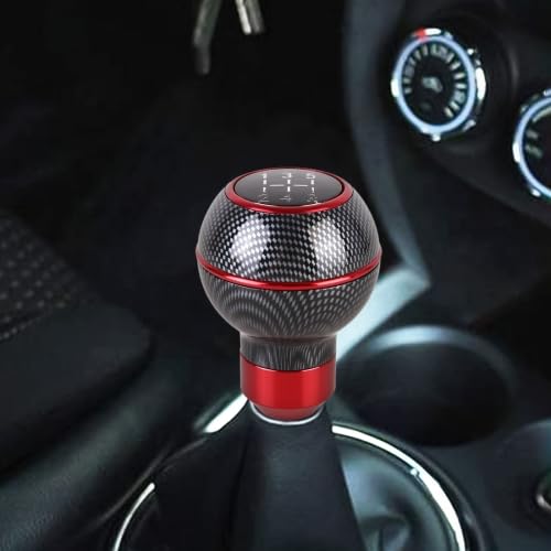 Sponsored Ad - AutoBizarre 5 Speed Aluminum Base Metal Ring Carbon Fiber Gear Knob Gear Shifter Handle Knob for All Manual Transmission Cars (Red)