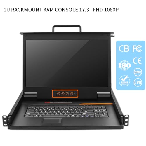 Image of Rack Mount KVM Console 17.3 inch Full HD 1080p, Single Port HDMI KVM with 17.3-Inch Rackmount Monitor and Keyboard Touchpad, 1U LCD Drawer 1920 x 1080 @60Hz Resolution, 50,000 MTBF, Cable Included