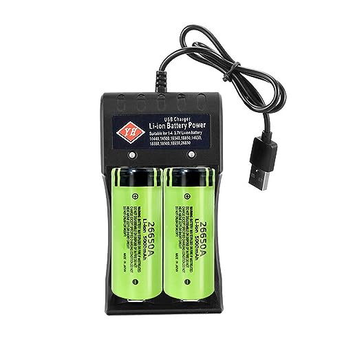 26650 Charger Set with Rechargeable Battery 5000 MAH and 2-Slot Battery charger include,Portable High Lumens for Running Camping Emergency