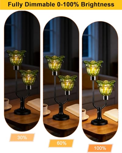 Image of Lightdot Mid Century Modern Flower Green Table Lamp for Bedroom Dimmable