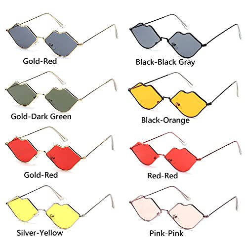 Sexy Lips Shape Irregular Sunglasses,Retro Glasses,Small Frame Metal Lips Sunglasses(F,Red-Red)3