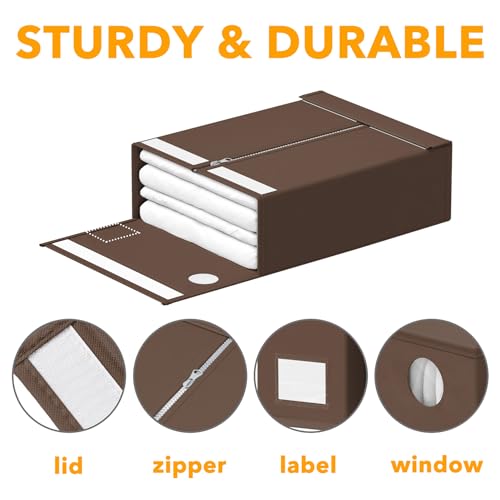 Image of SpaceAid 4 Pack Bed Sheet Organizers and Storage, Foldable Sheet Organizer for Linen Closet, Sheets Set Folder Keeper with Window XL (Queen & King Size) Bedding Container (Brown, 4 Pack)