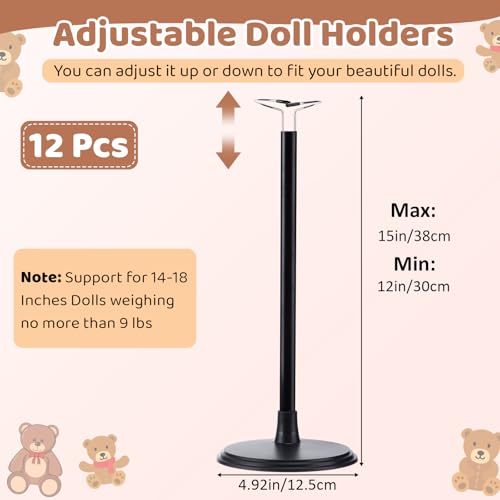 Image of Yaocom 12 Pcs Adjustable Doll Stand Display Holder for 14 to 18 Inches Action Figure Stands with Expandable Waist Wire Bracket Support Dolls Display Rack for Home Shop Birthday Party(Black)