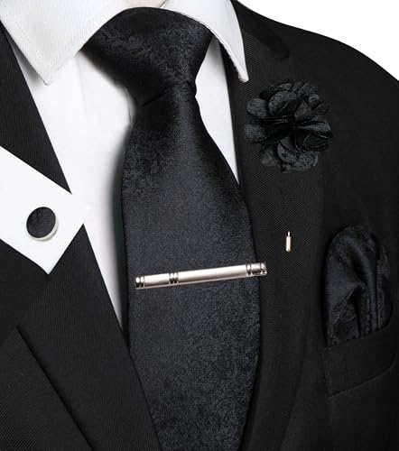 Image of JEMYGINS Mens Tie and Lapel Pin Necktie Pocket Square Cufflinks and Tie Clip Sets for Business Casual 5PCS
