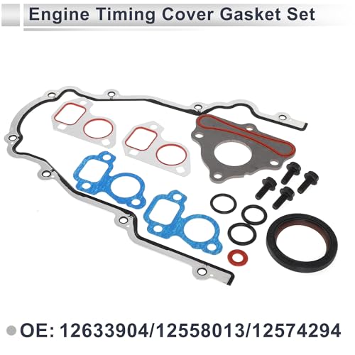 Image of Engine Timing Cover Gasket Set for Cadillac Escalade 2002-2014 Long-lasting Sealing Chain Case Cover Gasket No.12633904 /12589016 Rubber,Metal 1 Set
