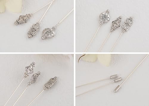 Image of Alilang Antique Vintage Hat Pin Classic Long Handle Geometric Hatpin Stick Lapel Pins for Women, Men, Pack of 2 /3