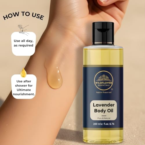 Image of Lavender Body Oil with Almond Oil, Jojoba Oil & Vitamin E Oil | Intense Nourishment | Long Lasting | Non-Greasy & Lightweight | Soft & Nourished Skin | For All Skin Types- 200ml