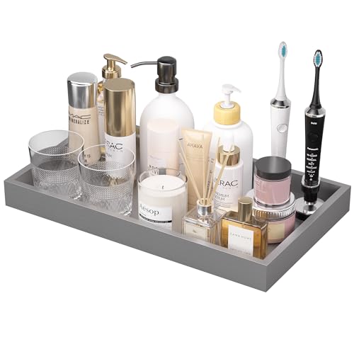 Image of ZHWS Bathroom Vanity Tray for Countertop Perfume Makeup Jewelry Candle Decor, Kitchen Tray for Soap Dispenser Spice Salt, Large Tray for Toilet Tank Paper, Serving Nightstand Silver 13 inchx6.5 inch