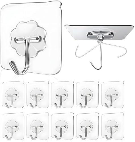Image of Maxxic Labaratories (20 pc Flower) Self Adhesive Wall Hooks Heavy Duty for Hanging | Nail Free Sticky Hooks for Wall Heavy Items Without Drilling, Transparent Wall Hanger Hook