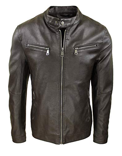 Blouson homme en cuir synthétique marron XXXL veste décontractée