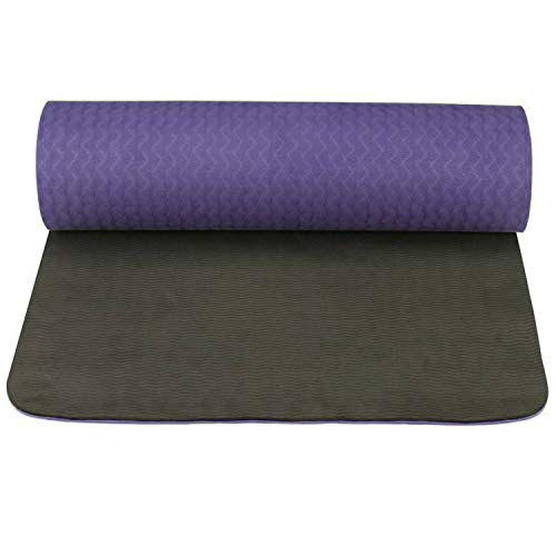 Image of IRIS TPE Fitness Non-Slip Double Sided Mat for Hot Yoga Pilate Gymnastics (72 inch x 24 inches x 6 mm, Light Purple and Black)