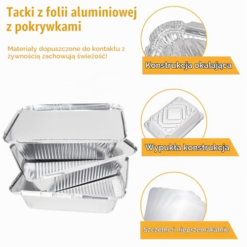 HMIEPRS 30 Sztuk Tacki Aluminiowe z Pokrywą, Rozmiary z Silikonową Szczotką, Taca do Pieczenia, Grilla, Zamrażania