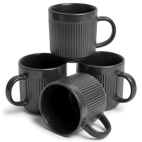 SANGO Anderson Black Coffee Mugs Set of 4, 16.5 oz Stoneware Coffee Mug Set, Big Ceramic Tea Cup with Matte Glaze for Cappuccino, Latte, Large Coffee Cups with Handle, Microwave & Dishwasher Safe