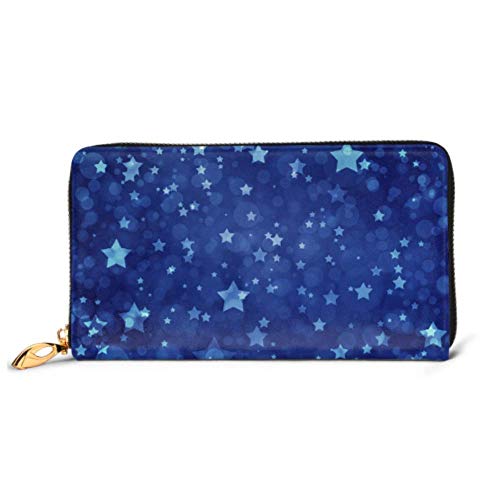 Preisvergleich Produktbild JHGFG Mode Handtasche Reißverschluss Brieftasche Sterne auf Blau Marineblau Telefon Kupplung Geldbörse Abendkupplung Blockieren Leder Brieftasche Multi Card Organizer