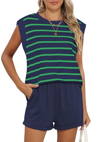 RUBZOOF 2 Piece Outfits for Women Lightweight Matching Lounge Sets Cap Sleeve Top and Elastic Waisted Shorts