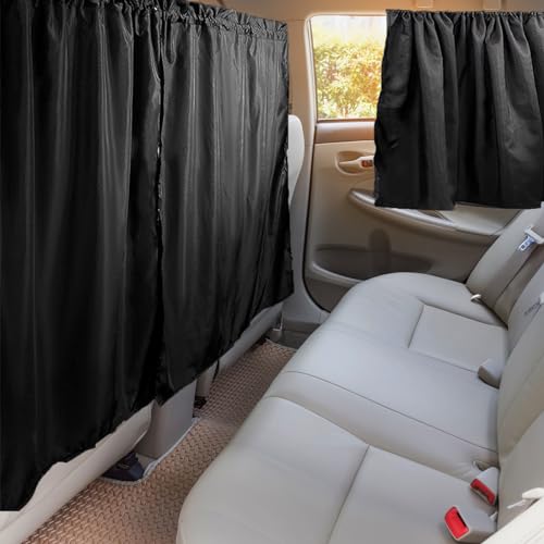 4 Pcs Lager Double Layer Thickened Car Curtains Set, 98% Light Blocking Car Window Shades Covers,2 Side Window Covers, 1 Divider Curtain & 1 Storage Bag, Sedan SUV Accessories for Camping Sleeping
