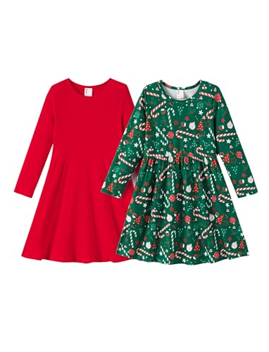 PATPAT Kleinkind Mädchen Kleid Set Langarm, Kind Kleid Einschulung, Packung mit 2 Kleider Mädchen Festlich mit Schmetterlingsmuster für Geburtstag, Party, Bankett, Hochzeit, Urlaub, Rot Gr.99-104