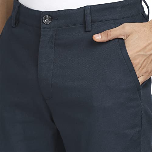 Image of Colorplus Men's Cotton Blend Solid Piece Dyed Pattern Tailored Fit Flat Front Casual Trouser