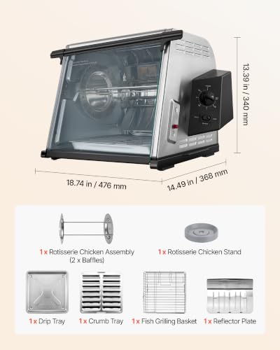 Image of VEVOR Rotisserie Oven Large Capacity 12L Shawarma Grill Machine 1250W | for Chicken, Beef Ribs, Lamb Leg, Grilled Vegetables, Countertop Grill Roaster with Heat-Resistant Door and Timer Control