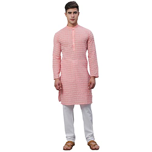 Image of SOJANYA (Since 1958 Men's Pure Cotton Blue Kurta with White Embroidery and White Pyjama Set