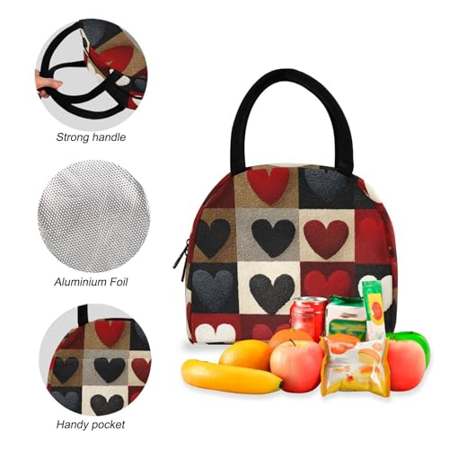 Plaid Heart Print Backpack Set with Lunch Bag, Large Capacity Travel Backpacks and Lunch Box Insulated for Commute Hiking Picnic4