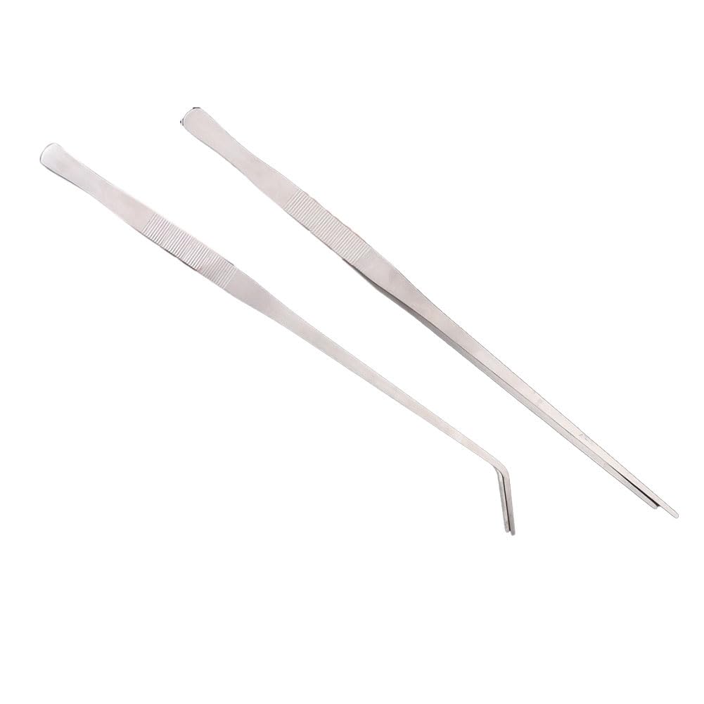 Pderlous 2PCS 48cm Stainless Steel Tweezers Fish Tank Aquatic Plants Aquarium Tool Water Plant Curved Pliers Feeding Tongs