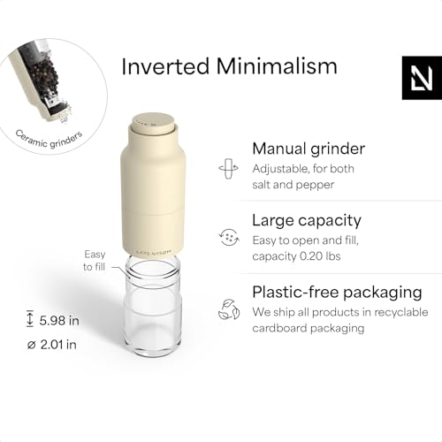 Image of LARS NYSOM Salt and Pepper Grinder Set, Stainless Steel Manual Salt and Pepper Mills, Adjustable Ceramic Grinder, Design Spice Shakers (Almond Beige)