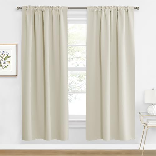 Image of RYB HOME Blackout Curtains for Living Room, Back Tab & Rod Pocket Top Insulating Window Decor for Bedroom Dining Sliding Glass Door Home Office, W 62 x L 84, Beige, 2 Panels