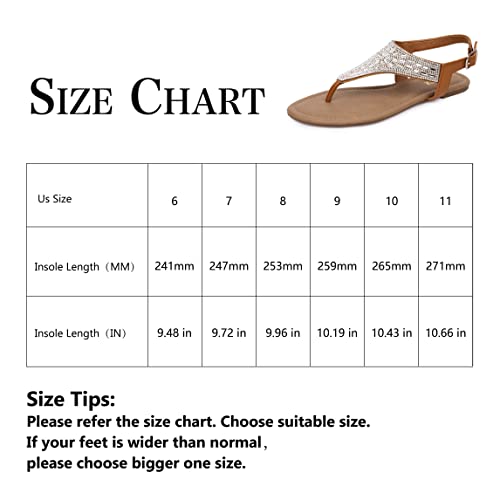 Beneker Women's Rhinestone Thong Flat Sandals T-Strap Fashion Sandals Ankle Strap Summer Gladiator Sandals Brown 10 #TOP6