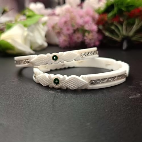 Image of Elegant White Designer Bangles with Silver Detailing for Women - Traditional
