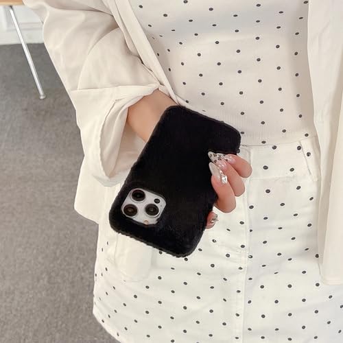 Coque en fourrure douce iPhone 13 protection antichoc hivernale noire