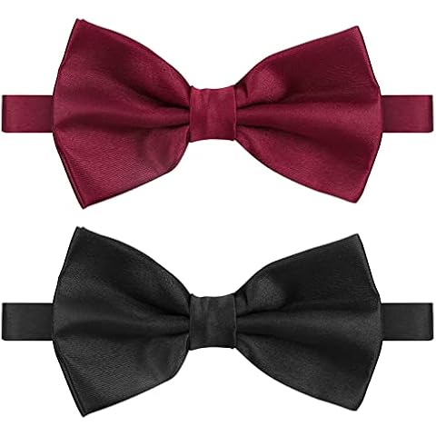 HXC 2 Pack Mens Bowtie, Black and Red Bow Ties For Men,Adjustable Fashion Bow Tie,Pre Tied Satin Plain Bowtie for Wedding Party Bow ties for Men And Boys, 12cm Cover