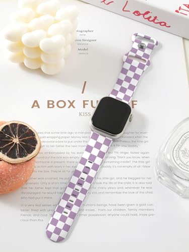 Vozehui Cute Checkered Silicone Strap Compatible with Apple Watch Strap 38mm 40mm 41mm 42mm,Soft Replacement Sport Straps for iWatch SE Series 11 11 10 9 8 7 6 5 4 3 2 1 Women Men，Purple