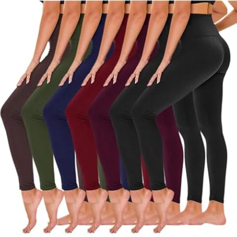 TNNZEET 7 Pack Leggings for Women - Black High Waisted Yoga Pants with Pockets Fleece Lined Leggings Women Cover