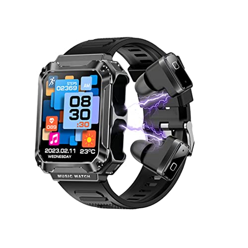Reloj Inteligente MP3 TWS 3 en 1, Auriculares inalámbricos estéreo, Llamadas BT, rastreador de Fitness, 4 GB RAM, 100 Modos de Deporte, 1,97 Pulgadas (Negro)