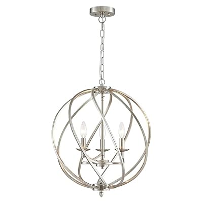 ANJIADENGSHI Modern Globe Chandelier, Brushed Nickel Pendant Lighting for Kitchen Island, Metal Adjustable Hanging Light Fixture for Dining Living Room Foyer Bedroom